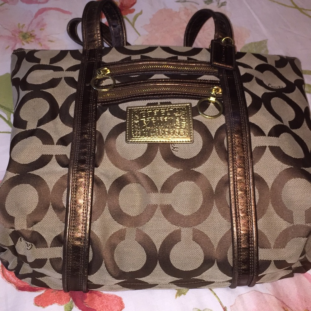 Gold Fabric Coach Shoulder Bag